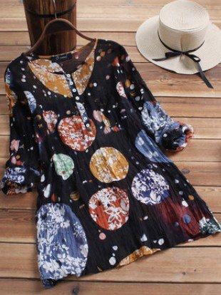 Women Plus Size Blouses Long Sleeve Casual Crew Neck Blouses