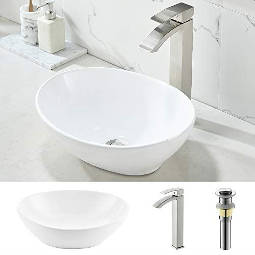 Bathroom Sink 16��� x 13��� Oval White Ceramic Vessel Sink Modern Egg Shape