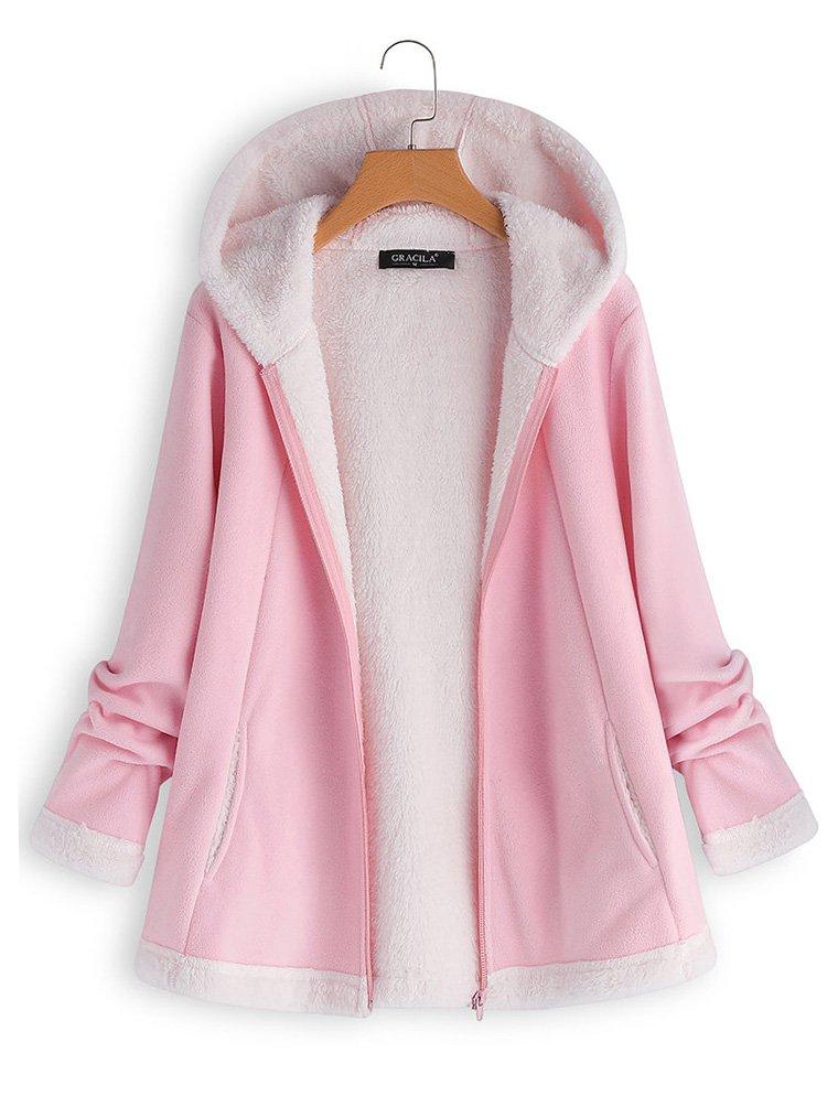 Casual Hooded Long Sleeve Fleece Coats Zipper Pocket(Special Offer  For the 1st Order CODE:SALE)