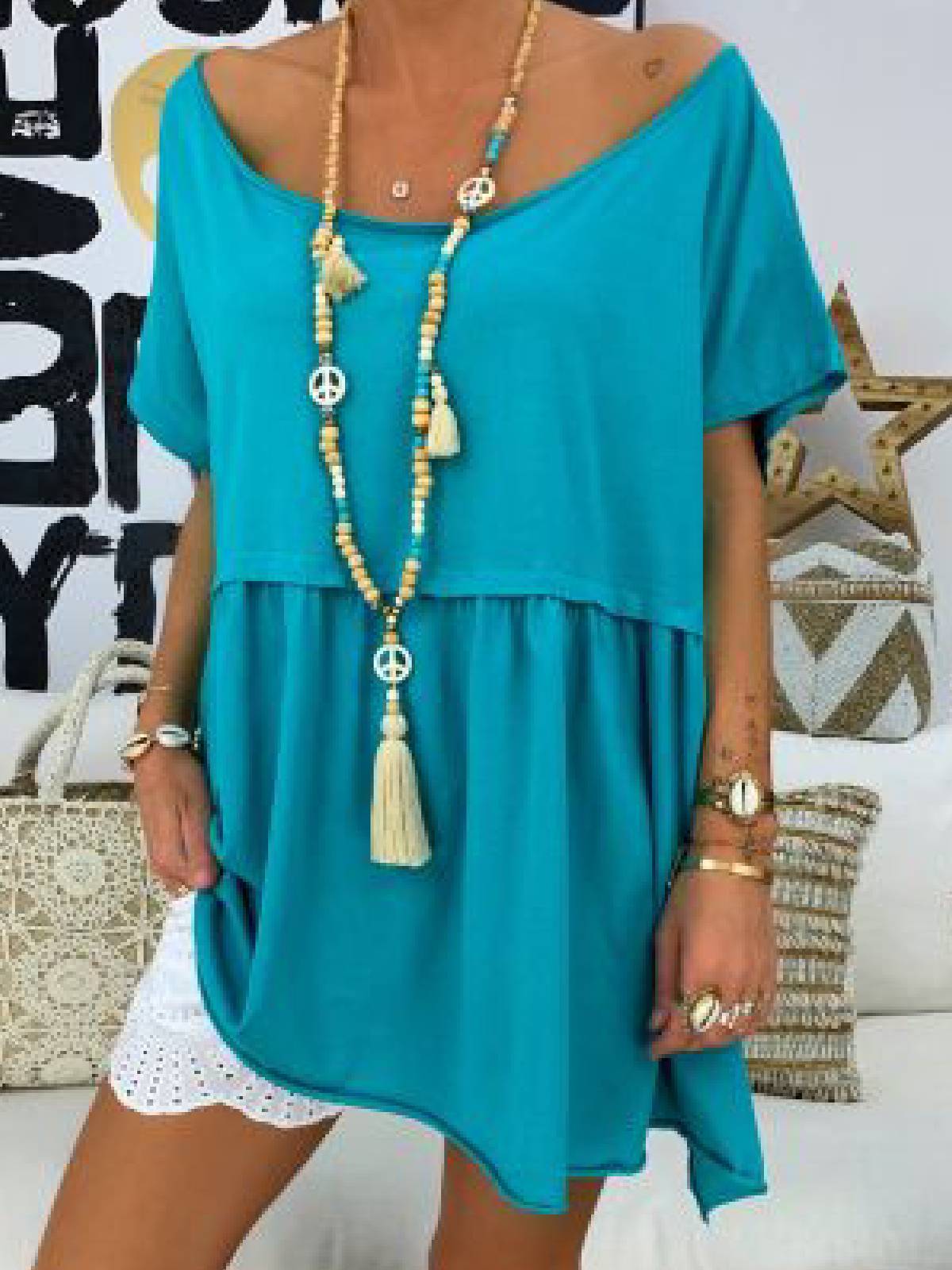 Short Sleeve Casual Round Neck Shirts & Tops