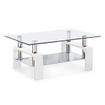 Mecor Rectangle Glass Coffee Table  with Lower Shelf & Metal Legs for Living Room