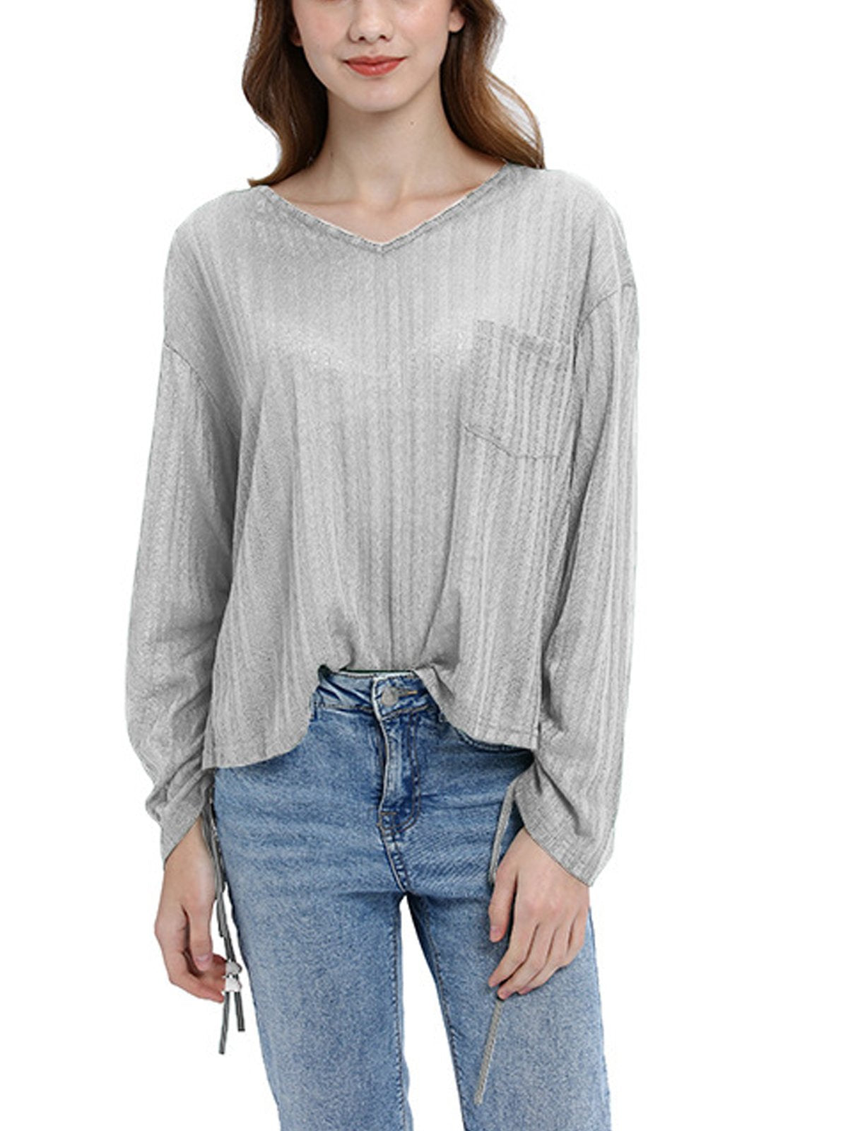 Cotton Long Sleeve V Neck Shirts & Tops