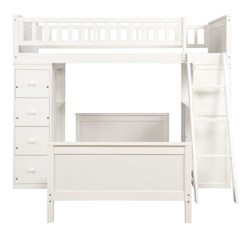 Ethaniel Twin Over Twin 4 Drawer Solid Wood L-Shaped Bunk Beds with Bookcase by Harriet Bee