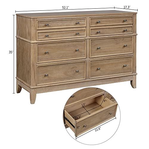 Knocbel Rustic 6-Drawer Dresser with Silver Finish Handle / 52��� W x 17.3��� D x 35��� H