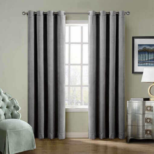 Set of 2 Velvet Curtain Panel in Nickel Grommet Unlined Drape Birkin