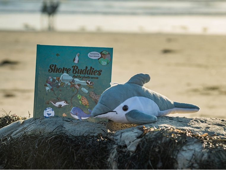 Recycled Bottle Stuffed Dolphin & Book