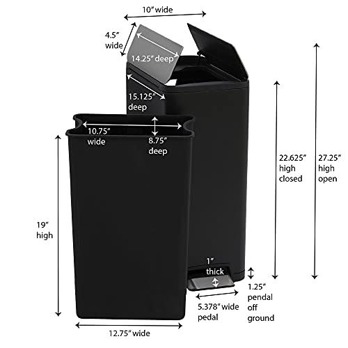 Matte Black Slim Kitchen Trash Can 30L with Butterfly Lid