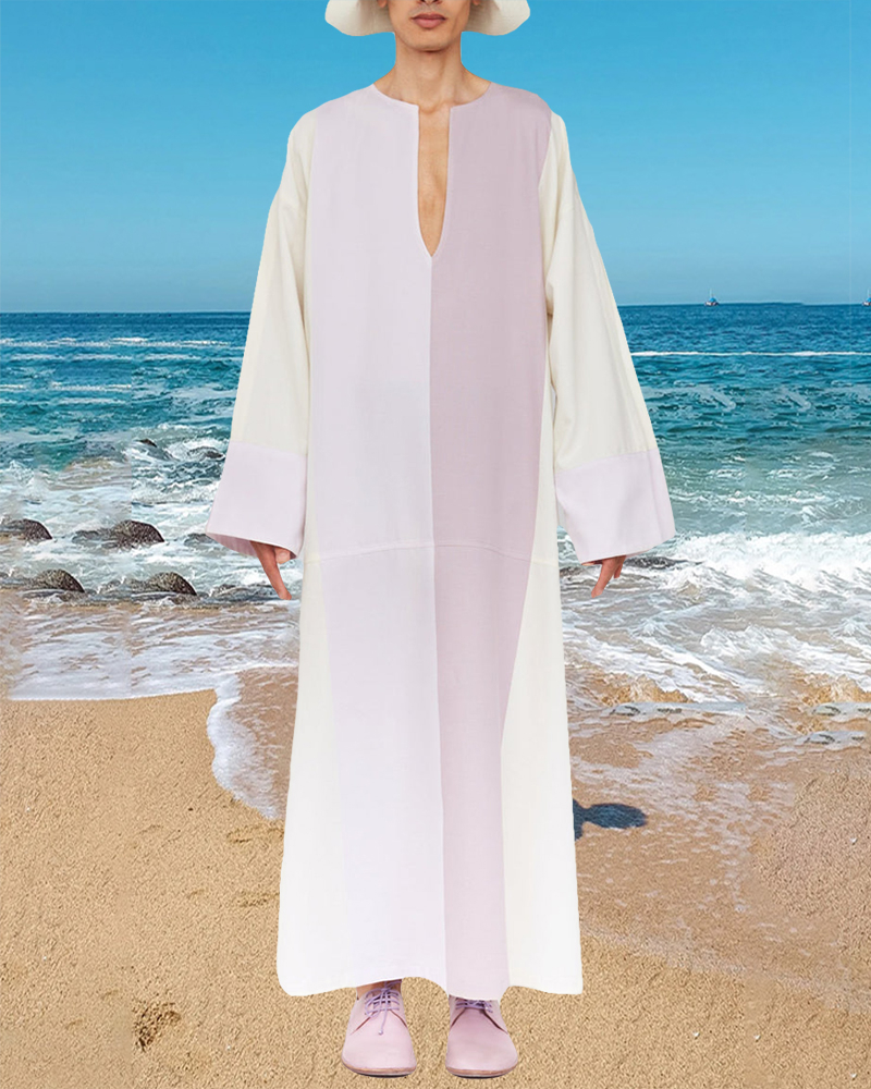 Versatile Linen Robe Grecian Print Men