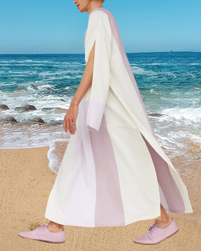 Versatile Linen Robe Grecian Print Men's Kaftan