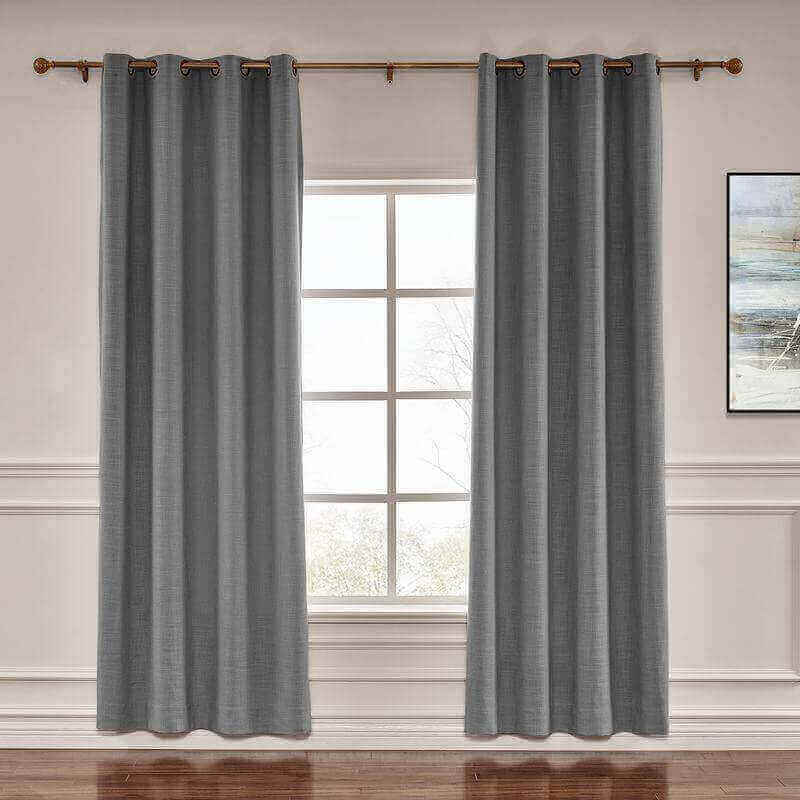 CUSTOM Liz Carbon Grey Polyester Linen Window Curtain Drapery with Lined