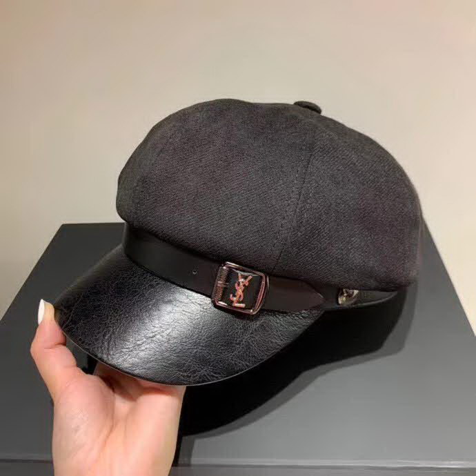 20冬季最新专柜款-圣罗兰ysl新款八角帽南瓜帽，Pu帽檐搭衣必备鸭舌帽