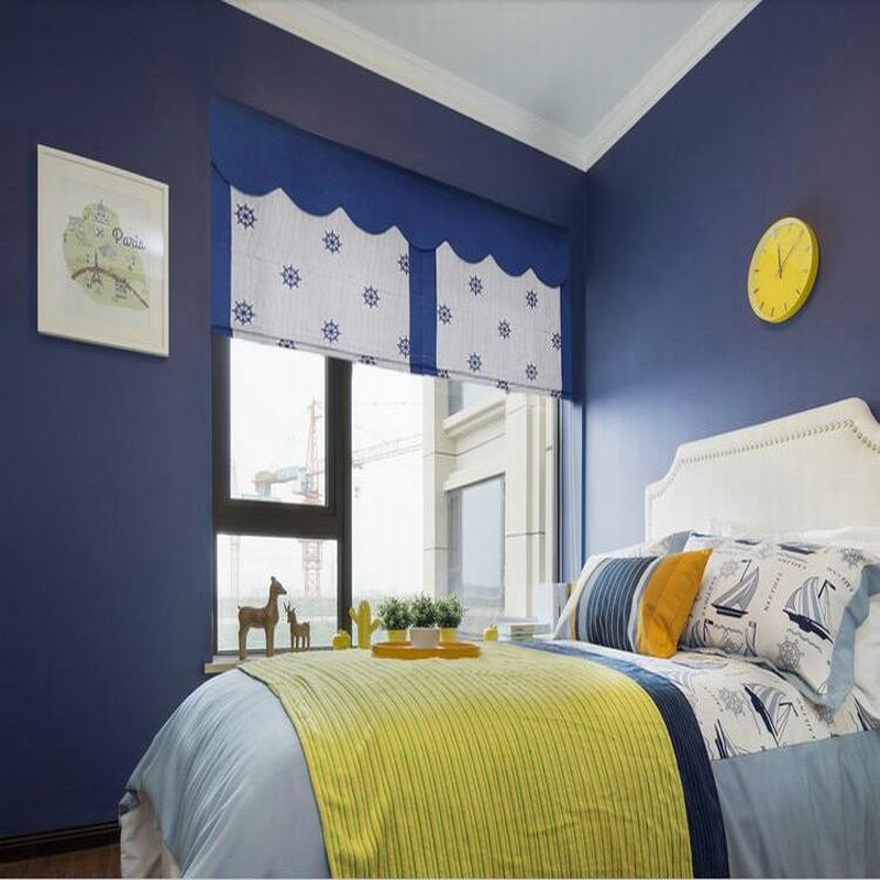 Embroidery Polyester Cotton Roman Shade In Blue