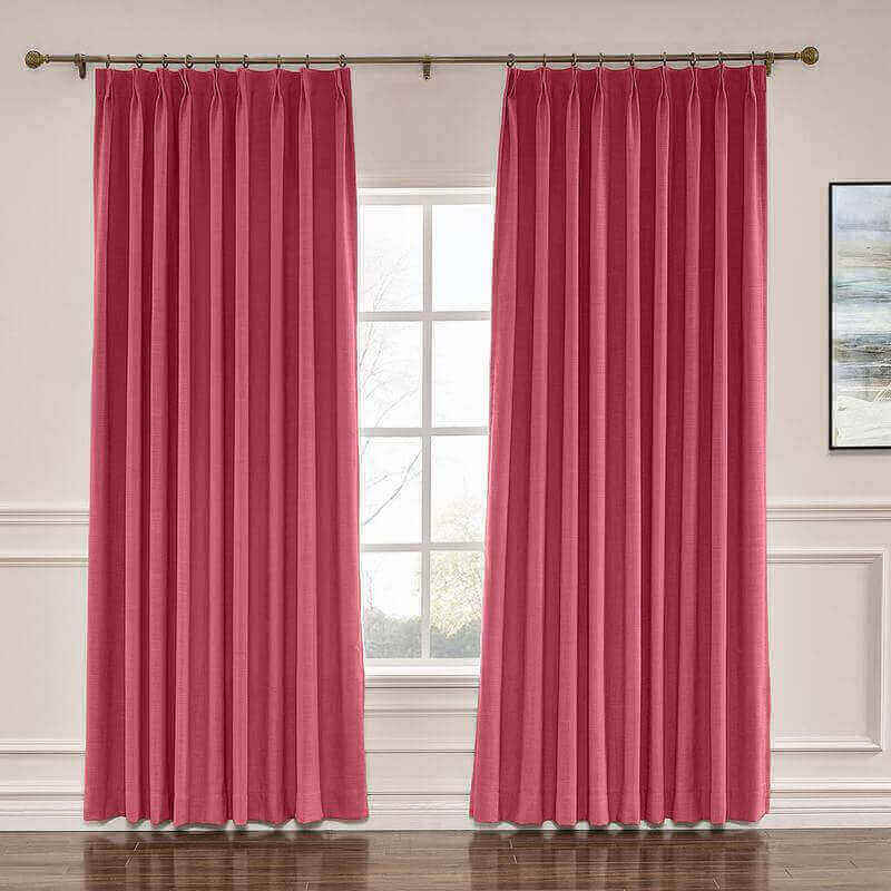 CUSTOM Liz Burgundy Red Polyester Linen Window Curtain Drapery with Lined