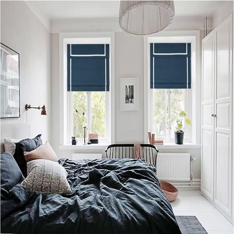 Stripe Print Polyester Roman Shade In Navy