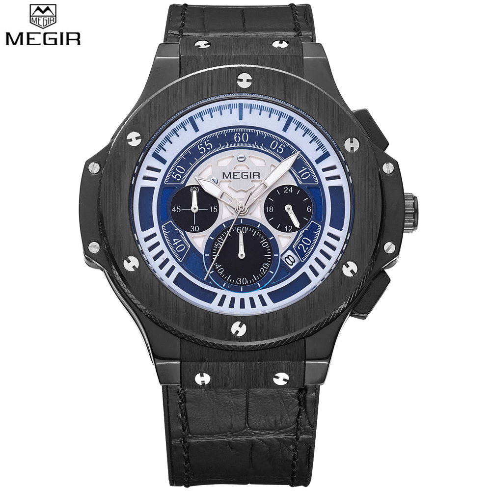 2017 Megir Gold Chronograph Men Clock Watches Men Luxury Brand Big Bang Wrist Watch Men Male Sports Military Watch Reloj Hombre