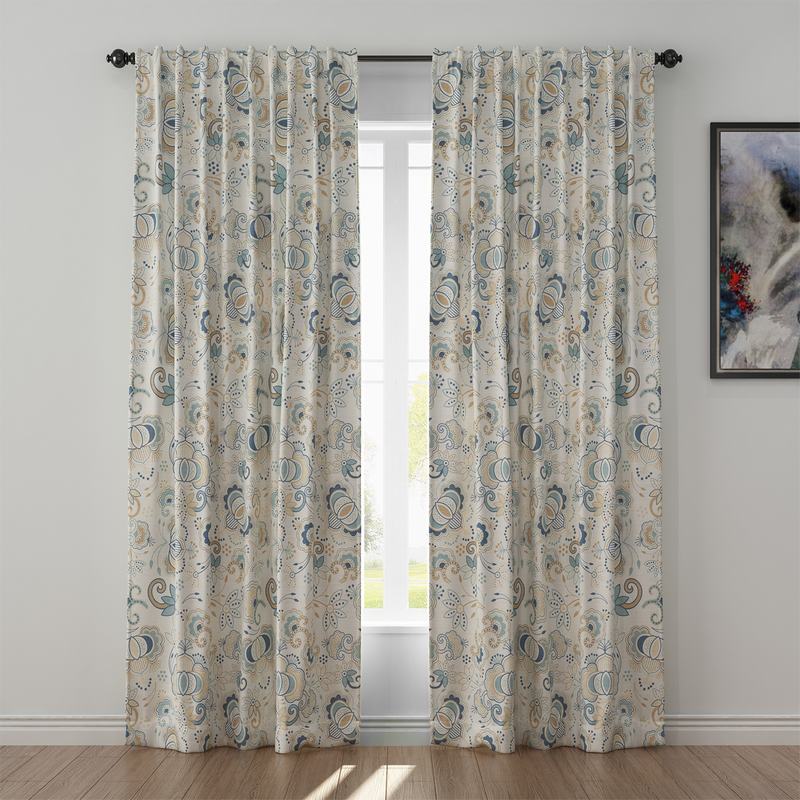Paisleys Print Polyester Linen Curtain Drapery PALM