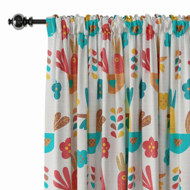 Animals Print Polyester Linen Curtain Drapery HARRY