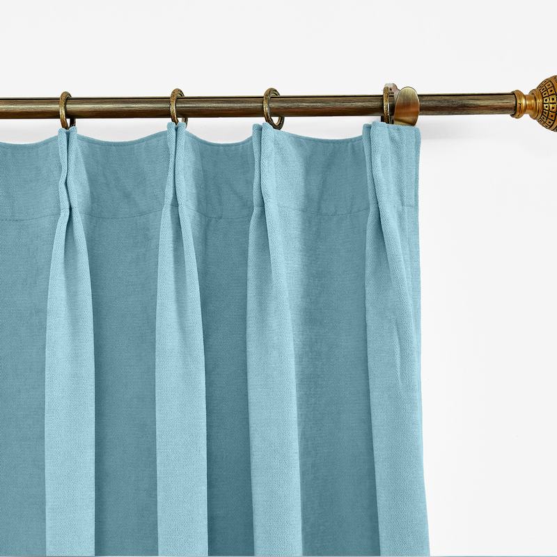 CUSTOM Kante Sky Blue Polyester Cotton Drapery With Lining Curtains