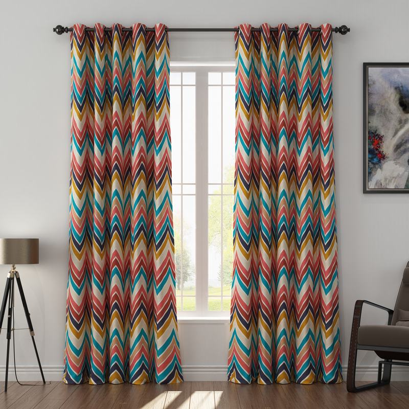 Abstract Print Polyester Linen Curtain Drapery with Privacy Blackout Thermal Lining BARBARA