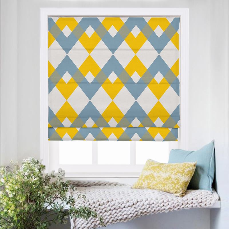 FOX Geometric Print Polyester Linen Roman Shade