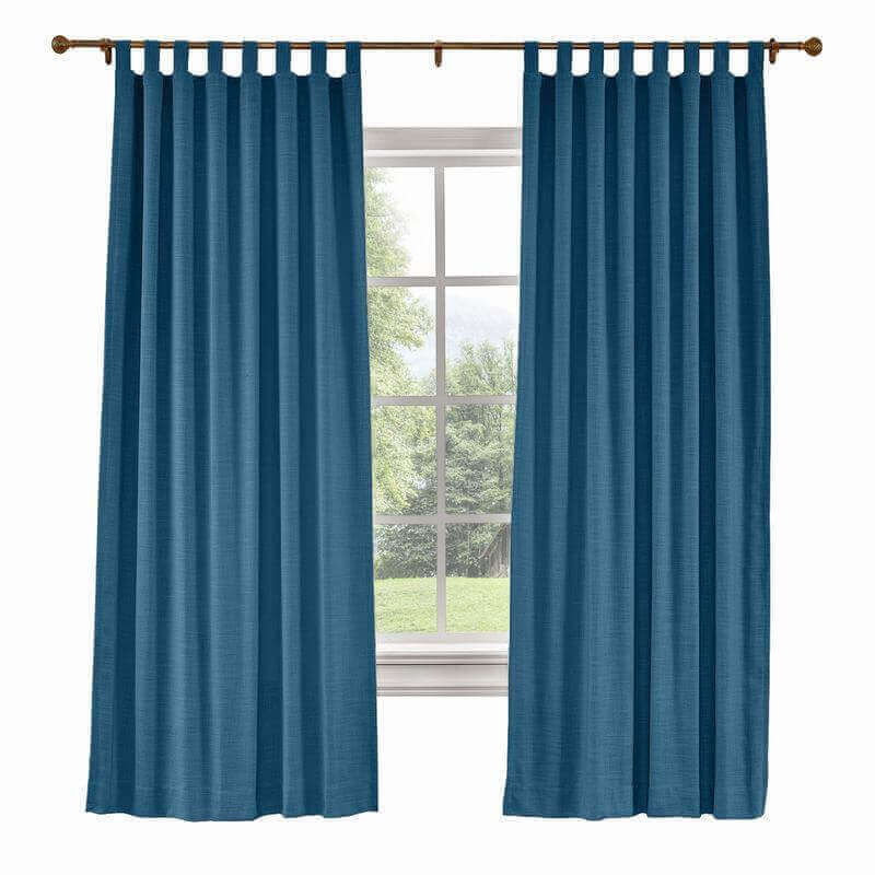 CUSTOM Liz Navy Blue Polyester Linen Curtain Drapery with Lined