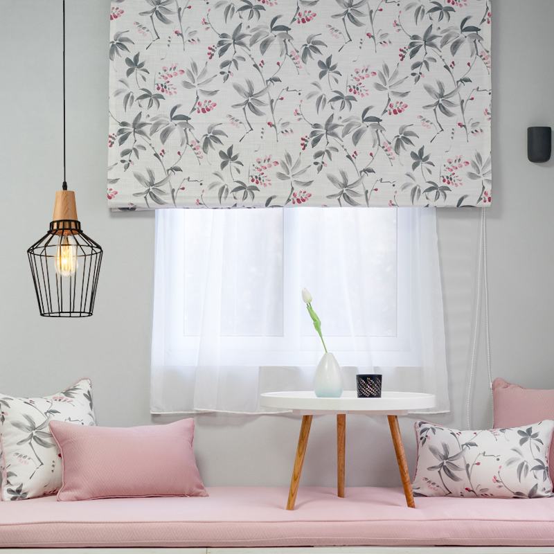 Print Polyester Roman Shade In Grey