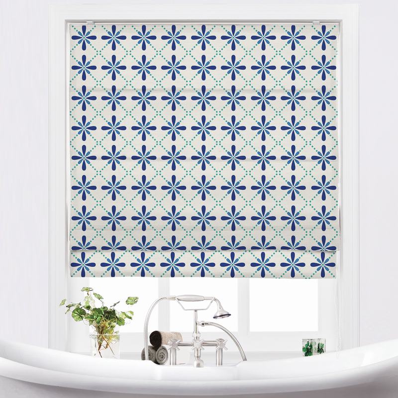 CAMELLIA Geometric Print Polyester Linen Roman Shade