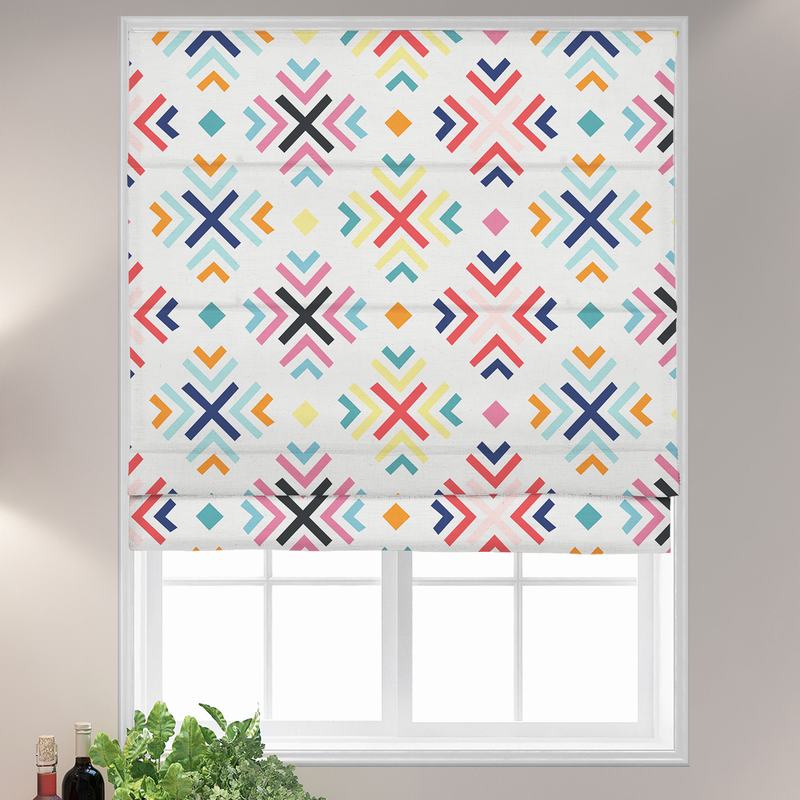 ARAV Geometric Print Polyester Linen Room Darkening Roman Shade