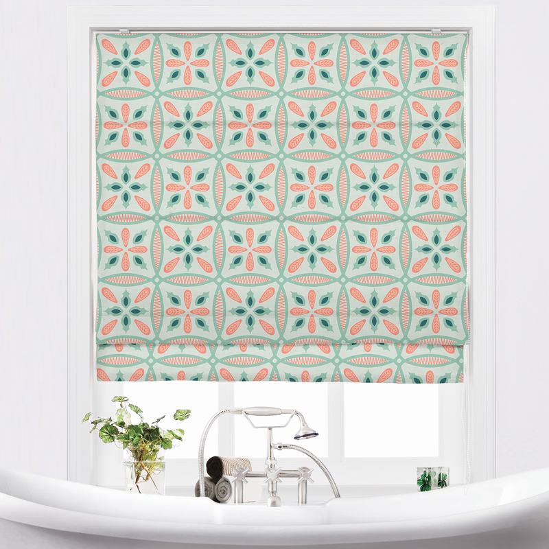 ADELINE Geometric Print Polyester Linen Roman Shade