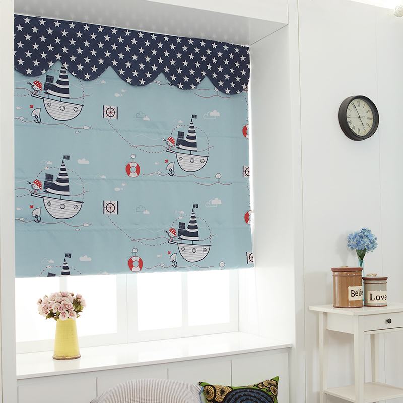 Cartoon Print Polyester Roman Shade In Blue