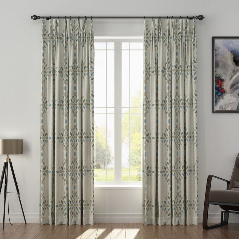 Abstract Print Polyester Linen Curtain Drapery with Privacy Blackout Thermal Lining CINDY