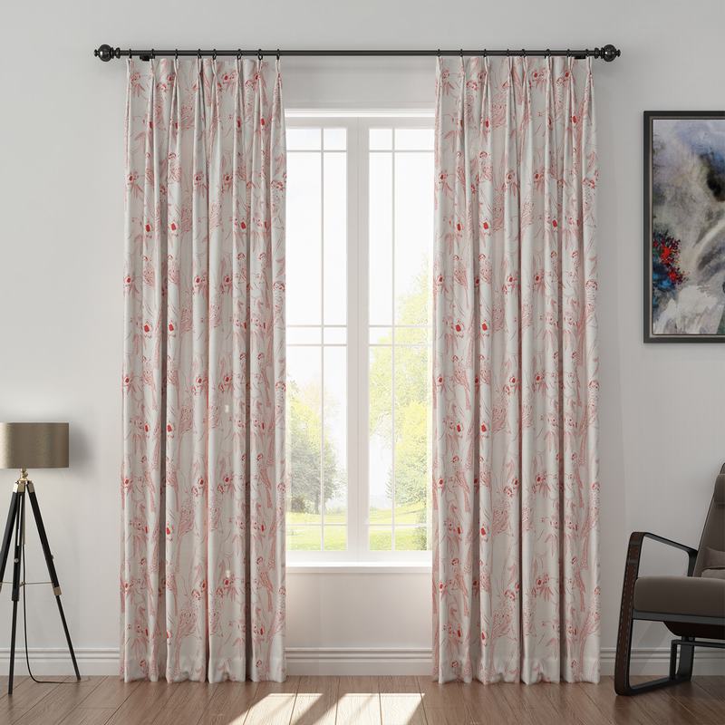 Aquarelle Print Polyester Linen Curtain Drapery with Privacy Blackout Thermal Lining BERT