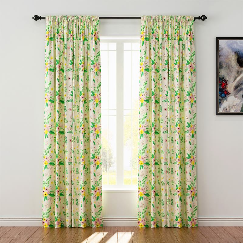 Nature Print Polyester Linen Curtain Drapery WIZARD