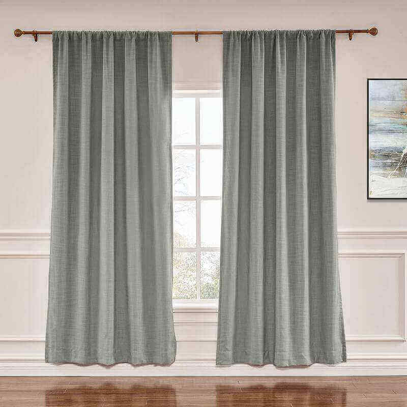 CUSTOM Liz Rock Grey Polyester Linen Window Curtain Drapery with Lined