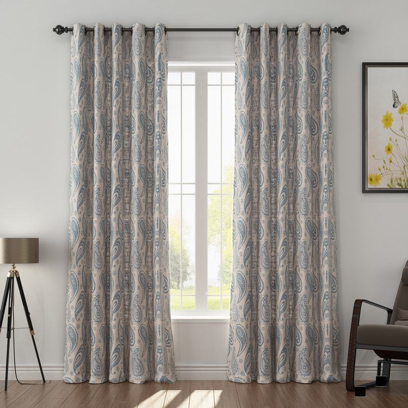 Paisley Polyester Linen Curtain Drapery with Privacy Blackout Thermal Lining AMBER