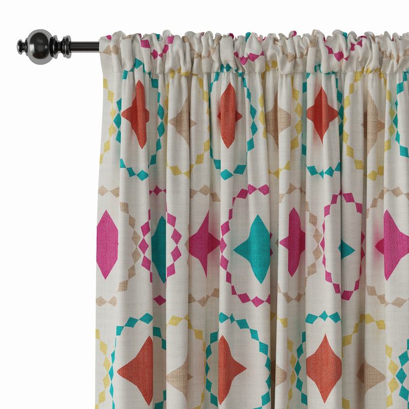 Geometric Print Polyester Linen Curtain Drapery FLAMINGO