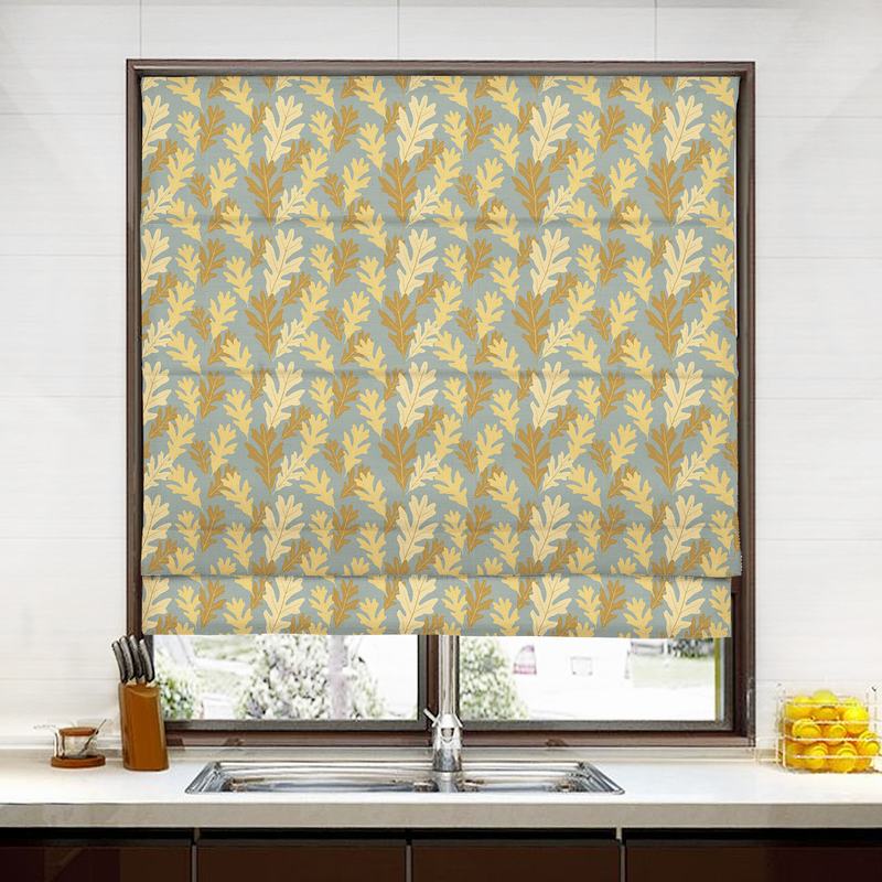 PHOEBE Leaf Print Polyester Linen Room Darkening Roman Shade