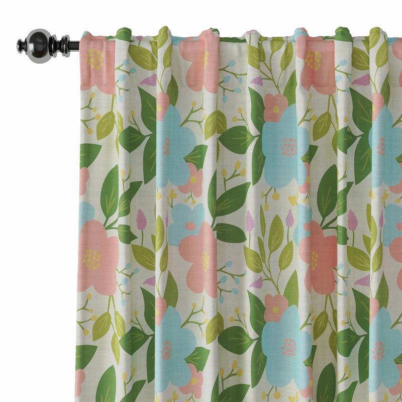 Floral Print Polyester Linen Curtain Drapery ARTHUR