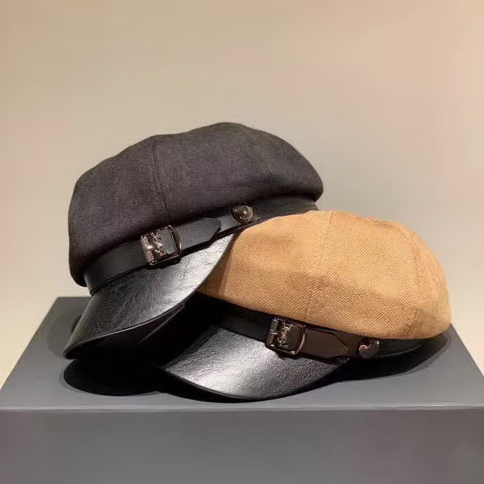 20冬季最新专柜款-圣罗兰ysl新款八角帽南瓜帽，Pu帽檐搭衣必备鸭舌帽