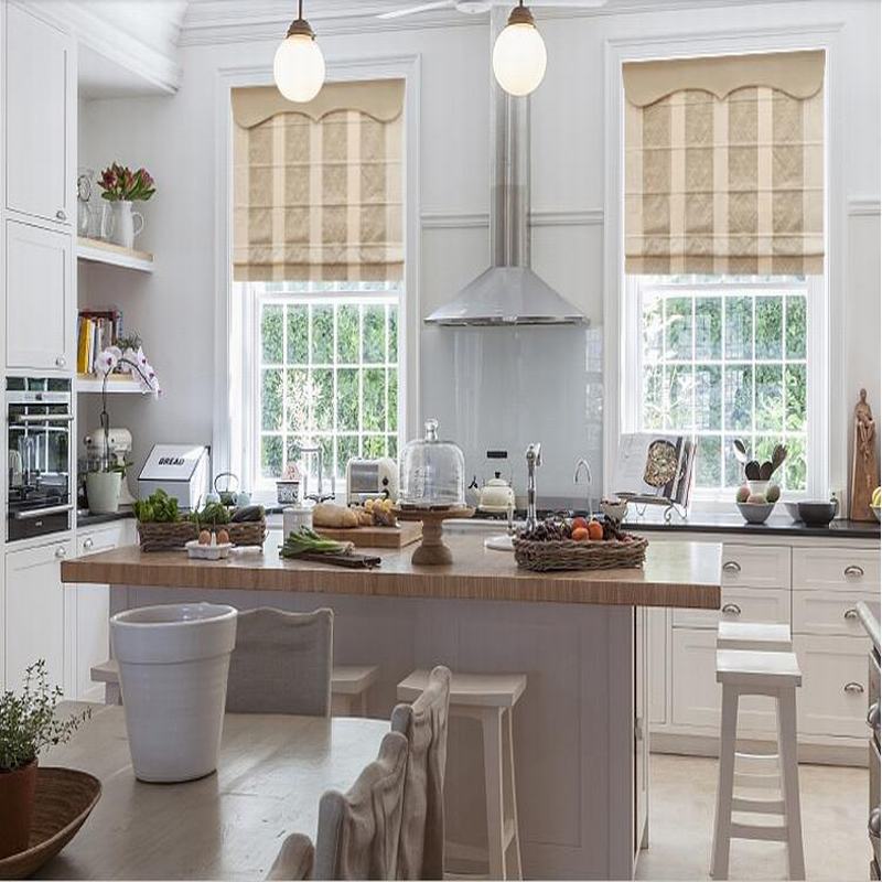 Stripe Cotton Linen Roman Shade In Beige