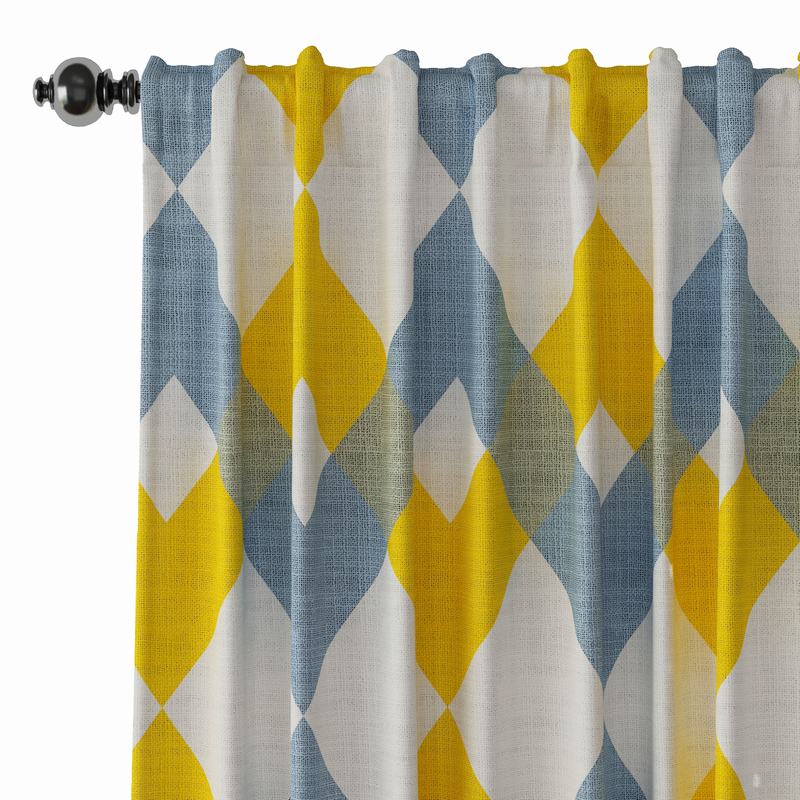 Geometric Print Polyester Linen Curtain Drapery FOX