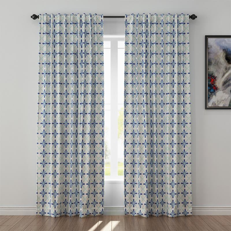 Geometric Print Polyester Linen Curtain Drapery CAMELLIA