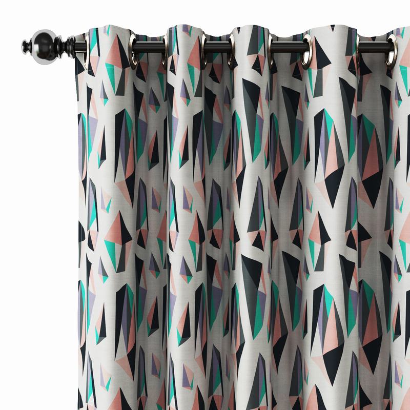 Abstract Print Polyester Linen Curtain Drapery JANE