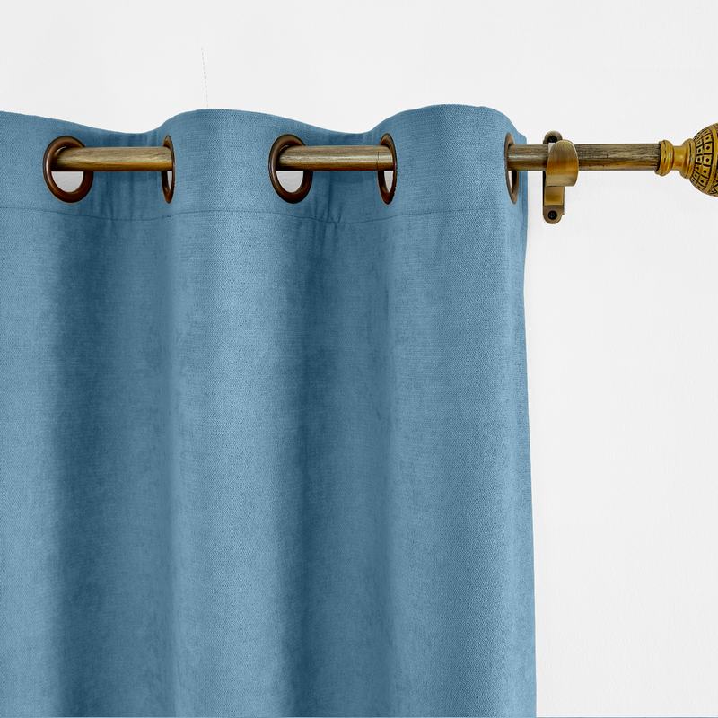 CUSTOM Kante Light Blue Polyester Cotton Drapery With Lining Curtains