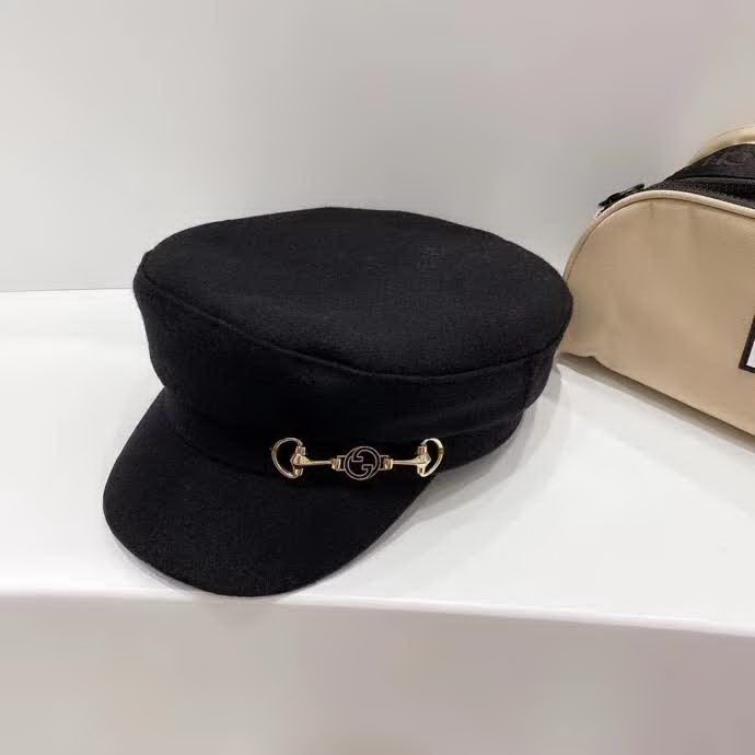 20冬季最新专柜款-古驰Gucci锁扣羊毛呢子军帽，简约轻奢大牌风，简约百搭气质款，保暖凹造型必备单品！