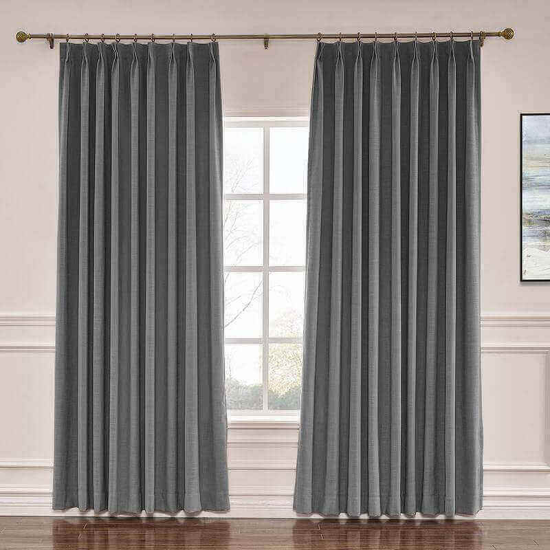 CUSTOM Liz Carbon Grey Polyester Linen Window Curtain Drapery with Lined