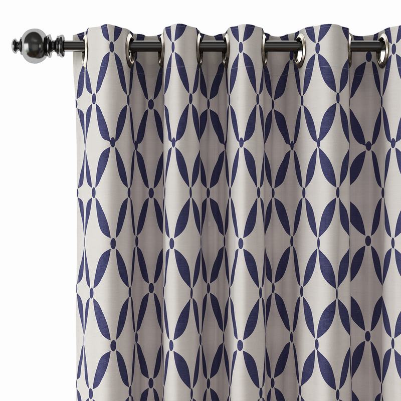 Abstract Print Polyester Linen Curtain Drapery with Privacy Blackout Thermal Lining BLANCHE