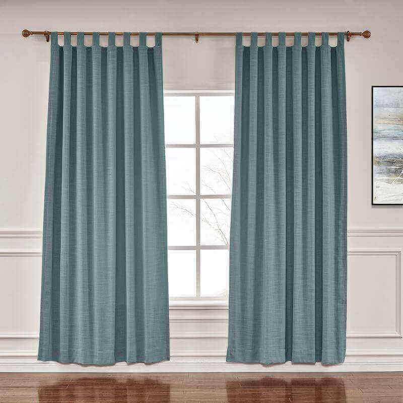 CUSTOM Liz Blue Grey Polyester Linen Window Curtain Drapery with Lined