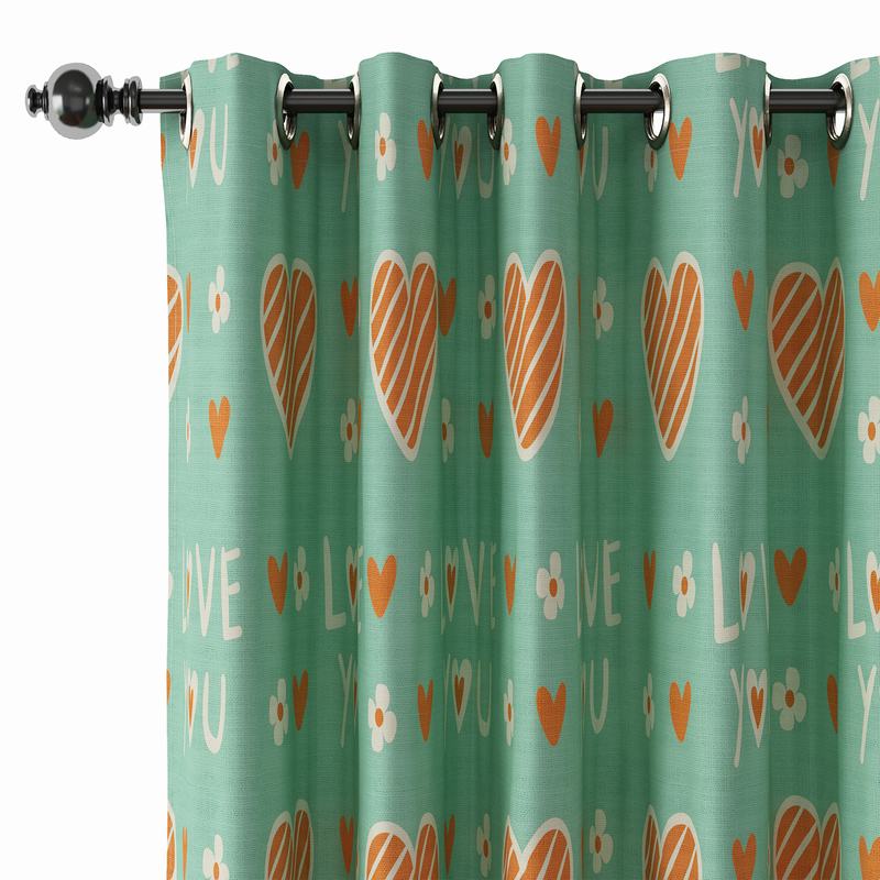 Love Print Polyester Linen Curtain Drapery with Privacy Blackout Thermal Lining CASPAR