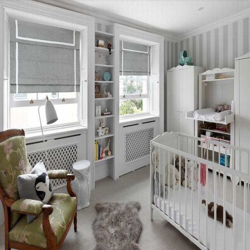 Stripe Print Polyester Roman Shade In Grey